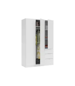 Armario 3 puertas abatibles 3 cajones acabado blanco. 180cm(alto). 121cm(ancho). 52cm(fondo).