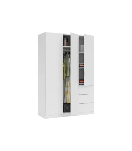 Armario 3 puertas abatibles 3 cajones acabado blanco. 180cm(alto). 121cm(ancho). 52cm(fondo).