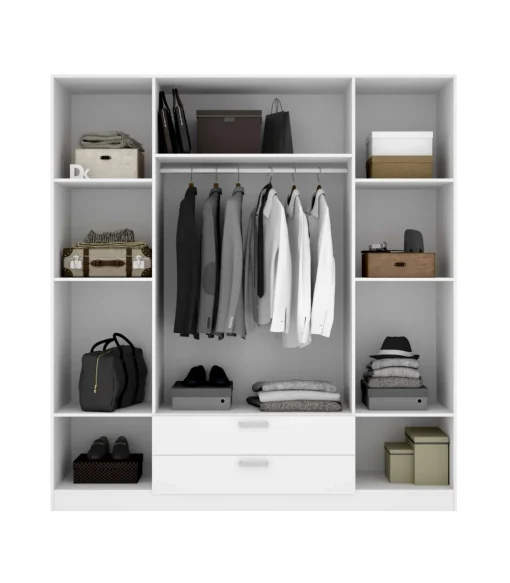 Armario 4 puertas abatibles 2 cajones acabado blanco, 216.5cm(alto) 201cm(ancho) 52cm(fondo)