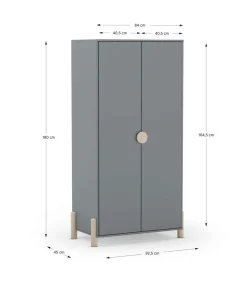 Armario 2 puertas abatible Emma acabado verde kaki/cera blanca, 92.8cm(Ancho) 45cm(Fondo) 180cm(Alto