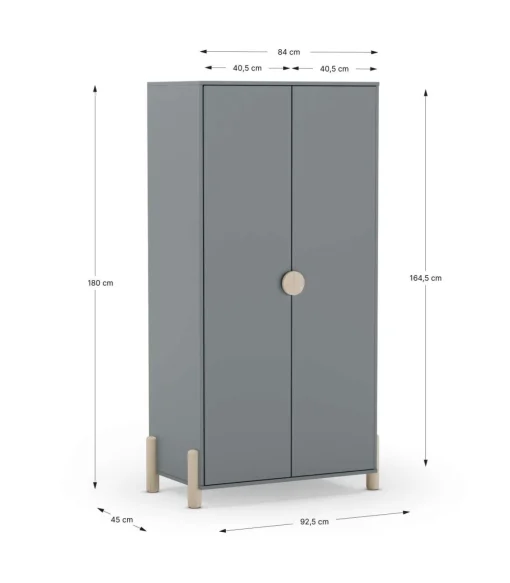 Armario 2 puertas abatible Emma acabado verde kaki/cera blanca, 92.8cm(Ancho) 45cm(Fondo) 180cm(Alto