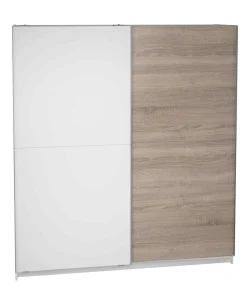 Armario 2 puertas correderas acabado en blanco/roble, 200 cm(alto)180 cm(ancho)60 cm(fondo)