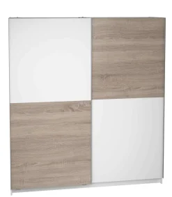 Armario 2 puertas correderas acabado en blanco/roble, 200 cm(alto)180 cm(ancho)60 cm(fondo)