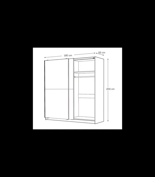 Armario 2 puertas correderas acabado en blanco/roble, 200 cm(alto)180 cm(ancho)60 cm(fondo)