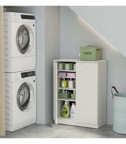 Armario bajo multiusos Tibet 2 puertas abatibles acabado blanco mate, 101 cm(alto)74 cm(ancho)37 cm(largo)