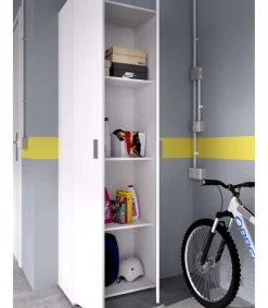 Armario multiusos Diego acabado blanco 2 puertas 3 estantes, 61 cm(ancho) 190 cm(altura) 35 cm(fondo)