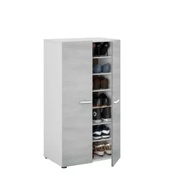 Armario multiusos Gema 2 Puertas acabado Color Blanco Brillo y Cemento, Medidas: 103 cm (Alto) x 55 cm (Ancho) x 36 cm (Fondo)
