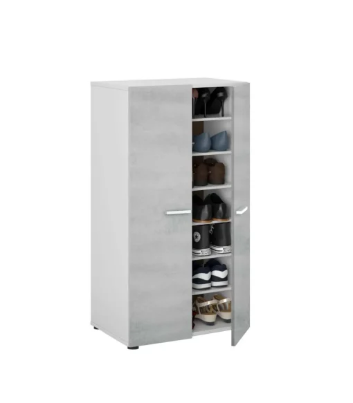 Armario multiusos Gema 2 Puertas acabado Color Blanco Brillo y Cemento, Medidas: 103 cm (Alto) x 55 cm (Ancho) x 36 cm (Fondo)