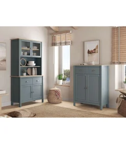 Armario multiusos tipo buffet 4 puertas 2 cajones Miguel acabado verde kaki/roble, 180.5cm(alto) 90cm(ancho) 40cm(largo)