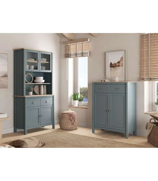 Armario multiusos tipo buffet 4 puertas 2 cajones Miguel acabado verde kaki/roble, 180.5cm(alto) 90cm(ancho) 40cm(largo)