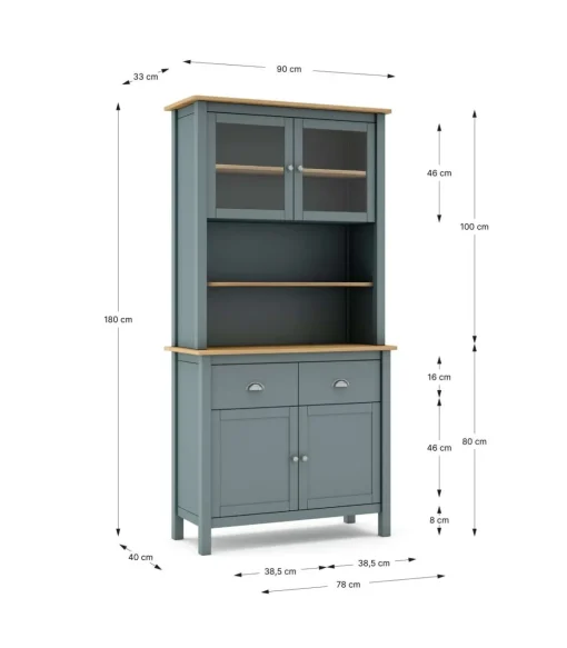 Armario multiusos tipo buffet 4 puertas 2 cajones Miguel acabado verde kaki/roble, 180.5cm(alto) 90cm(ancho) 40cm(largo)