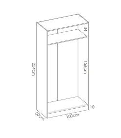 Armario puertas correderas Lupión en blanco brillo. Ancho 100 x fondo 50 x alto 204 cm.
