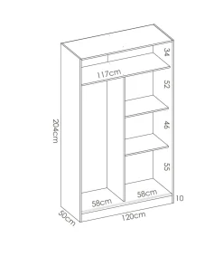 Armario puertas correderas Lupión en blanco brillo 204 cm(alto)120 cm(ancho)50 cm(largo)