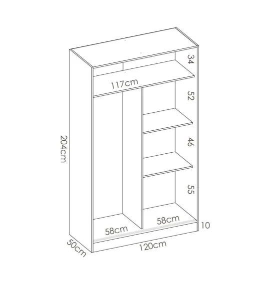 Armario puertas correderas Lupión en blanco brillo 204 cm(alto)120 cm(ancho)50 cm(largo)