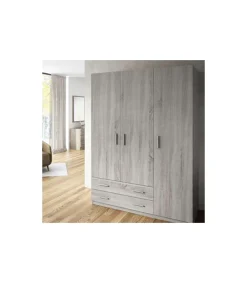 Armario ropero 3 puertas abatibles 2 cajones Lorena acabado Artico, 196cm(alto) 150cm(ancho) 50cm(largo)