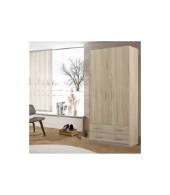 Armario ropero 2 puertas abatibles 2 cajones Lorena acabado Cambrian, 196cm(alto) 100cm(ancho) 50cm(largo)