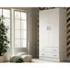 Armario ropero 2 puertas abatibles 2 cajones Lorena acabado blanco, 196cm(alto) 100cm(ancho) 50cm(largo)
