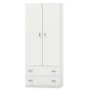 Armario ropero 2 puertas abatibles y 2 cajones Turin acabado blanco, 180 cm(alto)74 cm(ancho)50 cm(fondo)