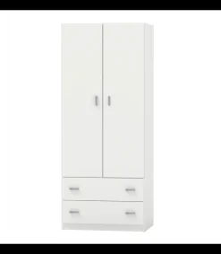 Armario ropero 2 puertas abatibles y 2 cajones Turin acabado blanco, 180 cm(alto)74 cm(ancho)50 cm(fondo)