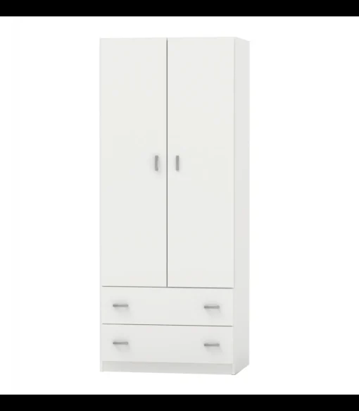 Armario ropero 2 puertas abatibles y 2 cajones Turin acabado blanco, 180 cm(alto)74 cm(ancho)50 cm(fondo)