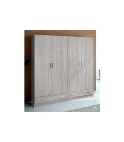 Armario ropero 4 puertas abatibles 2 cajones Lorena acabado artico, 196cm(alto) 200cm(ancho) 50cm(largo)