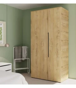 Armario ropero 2 puertas abatibles Noa acabado roble gold, 100cm(ancho) 200cm(altura) 57cm(fondo)