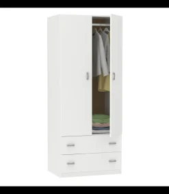 Armario ropero 2 puertas abatibles y 2 cajones Turin acabado blanco, 180 cm(alto)74 cm(ancho)50 cm(fondo)