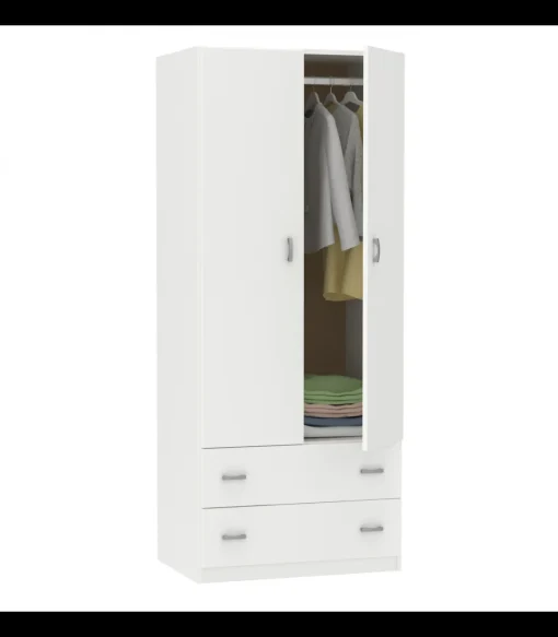 Armario ropero 2 puertas abatibles y 2 cajones Turin acabado blanco, 180 cm(alto)74 cm(ancho)50 cm(fondo)