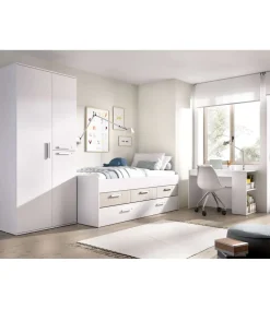 Armario ropero 3 puertas abatibles acabado blanco, 205cm(alto) 90cm(ancho) 52cm(largo)
