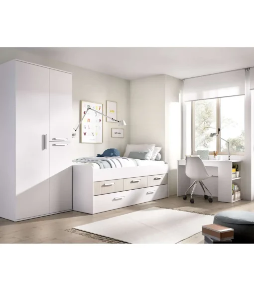 Armario ropero 3 puertas abatibles acabado blanco, 205cm(alto) 90cm(ancho) 52cm(largo)