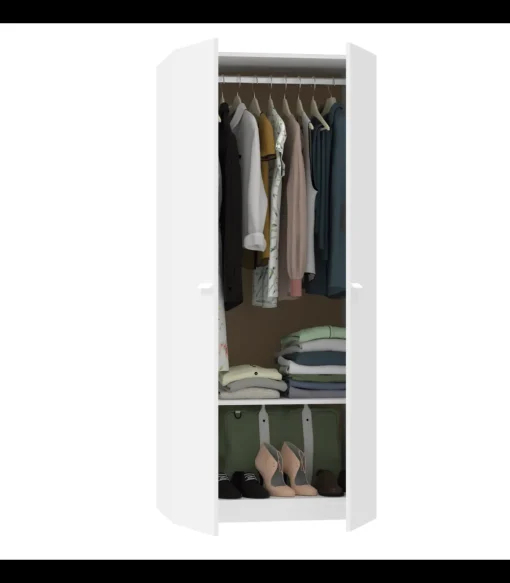 Armario ropero 2 puertas abatibles Tibet acabado blanco, 79 cm(ancho) 180 cm(altura) 52 cm(fondo)