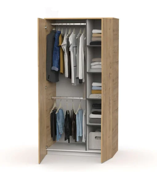 Armario ropero 2 puertas abatibles Noa acabado roble gold, 100cm(ancho) 200cm(altura) 57cm(fondo)