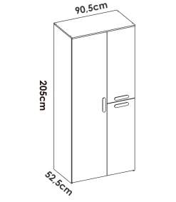 Armario ropero 3 puertas abatibles acabado blanco, 205cm(alto) 90cm(ancho) 52cm(largo)