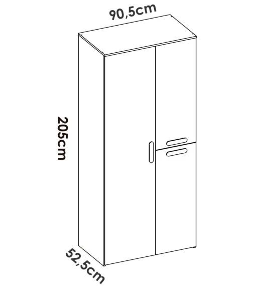 Armario ropero 3 puertas abatibles acabado blanco, 205cm(alto) 90cm(ancho) 52cm(largo)