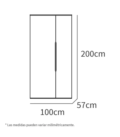 Armario ropero 2 puertas abatibles Noa acabado roble gold, 100cm(ancho) 200cm(altura) 57cm(fondo)