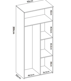 Armario ropero 3 puertas abatibles acabado blanco, 205cm(alto) 90cm(ancho) 52cm(largo)
