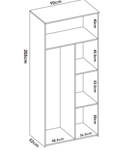 Armario ropero 3 puertas abatibles acabado blanco, 205cm(alto) 90cm(ancho) 52cm(largo)