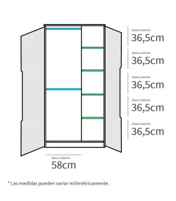 Armario ropero 2 puertas abatibles Noa acabado roble gold, 100cm(ancho) 200cm(altura) 57cm(fondo)
