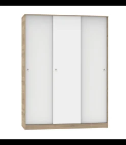 Armario ropero 3 puertas correderas Tibet acabado roble cambrian-blanco, 200 cm(alto)150 cm(ancho)55 cm(fondo)