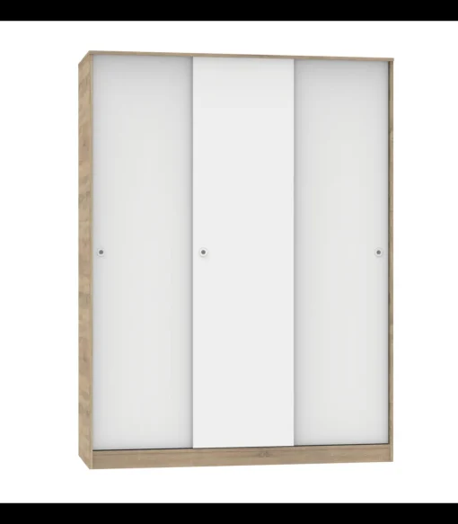 Armario ropero 3 puertas correderas Tibet acabado roble cambrian-blanco, 200 cm(alto)150 cm(ancho)55 cm(fondo)