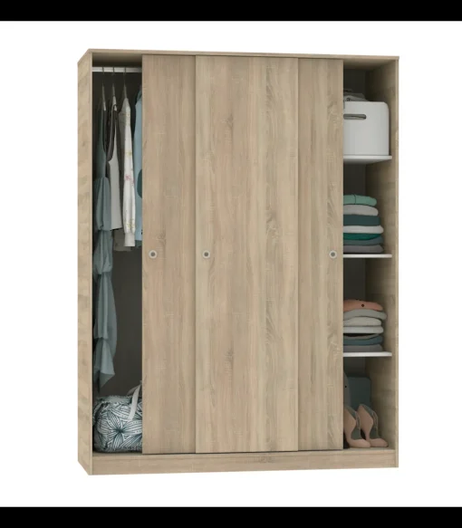Armario ropero 3 puertas correderas Tibet acabado roble cambrian, 200 cm(alto)150 cm(ancho)55 cm(fondo)