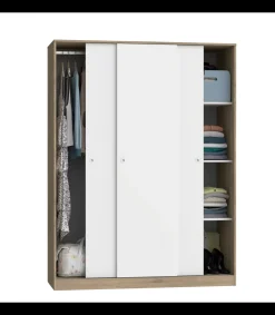 Armario ropero 3 puertas correderas Tibet acabado roble cambrian-blanco, 200 cm(alto)150 cm(ancho)55 cm(fondo)