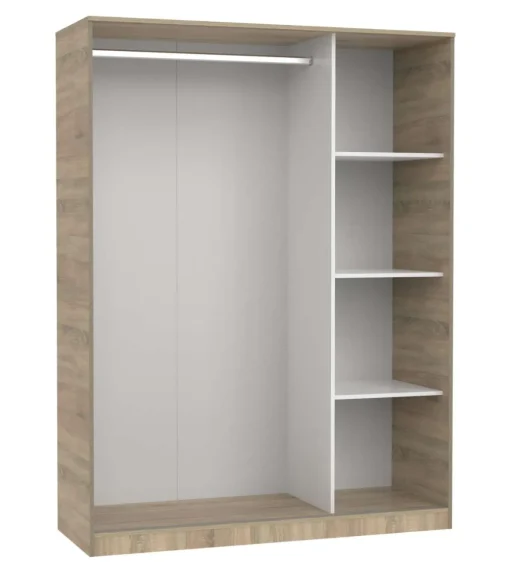Armario ropero 3 puertas correderas Tibet acabado roble cambrian-blanco, 200 cm(alto)150 cm(ancho)55 cm(fondo)