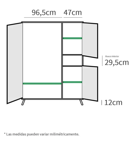 Armario ropero 4 puertas y hueco Camila 200 cm(alto)150 cm(ancho)55 cm(fondo)