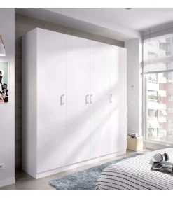 Armario ropero en blanco 4 puertas abatibles Huesa 215 cm(alto)200 cm(ancho)52 cm(fondo)