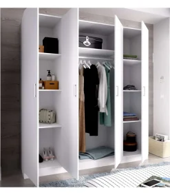 Armario ropero en blanco 4 puertas abatibles Huesa 215 cm(alto)200 cm(ancho)52 cm(fondo)