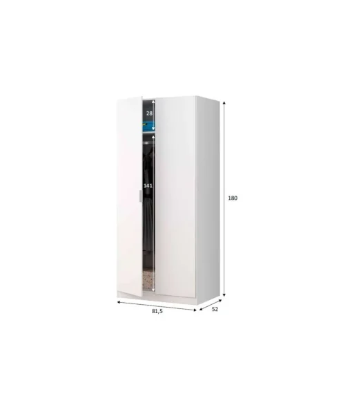Armario ropero Herro 2 puertas acabado blanco 180 cm(alto)81 cm(ancho)52 cm(largo)