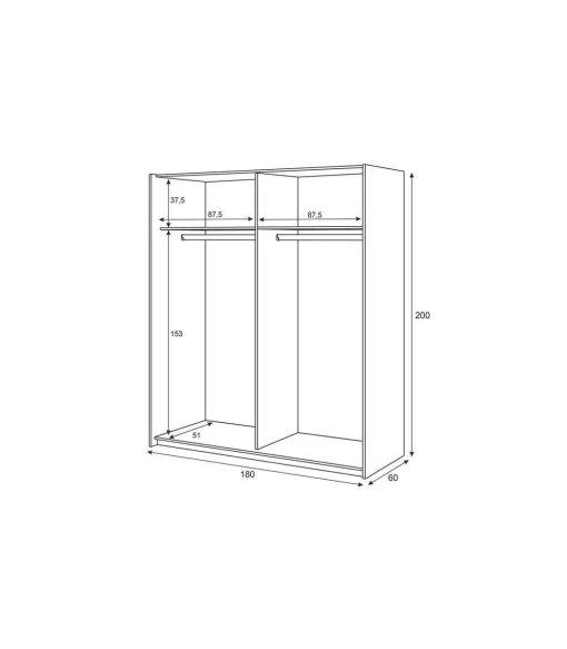 Armario ropero Linuss de 180 cm de 2 puertas correderas 200 cm alto x 180 cm ancho x 60 cm fondo