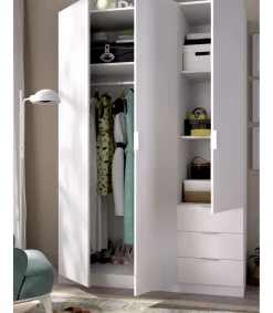 Armario ropero Marcela 3 puertas abatibles y 3 cajones en blanco 184 cm(alto)121 cm(ancho)52 cm(largo