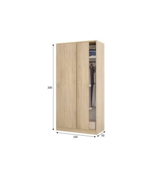 Armario ropero puertas correderas roble canadian. 200cm(alto). 100cm(ancho). 50cm(fondo).